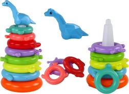 Barevná skládací věž s 8 kroužky – žirafa, 29 × 14 × 14 cm