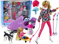 Lalka ANLILY zimní sporty s husky a sněžným skútrem