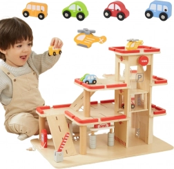 Dřevěné parkovací garáže s výtahem a vozidly VIGA