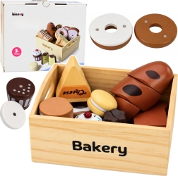 Dřevěná mini pekárna – magnetický set pečiva v dřevěné bedýnce (10 dílů)
