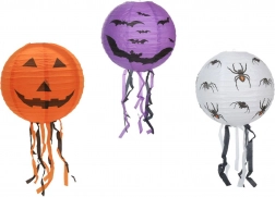 Papírový halloweenský lampion koule se střapci 30 cm, 3 motivy