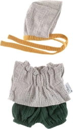 Komplet s čepečkem pro panenky 32 cm – šedá krajka