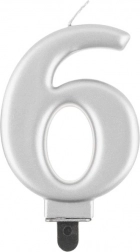 Svíčka na dort stříbrná číslo 6