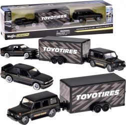 maisto sada kovových modelů 1:64 mercedes-benz g (1988) a bmw m3 e30 s přívěsem