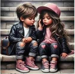 Diagonální mozaika Dívka a chlapec na schodech