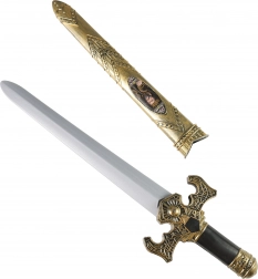 rytířský meč se zlatým pouzdrem a zvukovými efekty 55 cm
