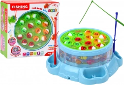 Dětská rybářská hra s otáčejícím jezírkem, světly a zvuky – modrá