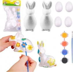 Sada na malování polystyrenových ozdob 2 zajíci a 4 vajíčka s barvami