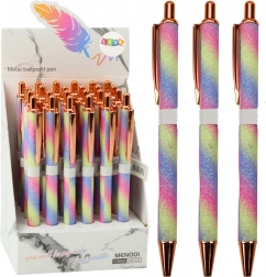 Automatické kovové třpytivé pero modrá náplň 1,0 mm