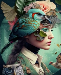 Diamantové malování Dívka s ptáčkem 30x40 cm