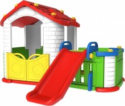 Dětský zahradní domek 3v1 Červený se skluzavkou a ohrádkou