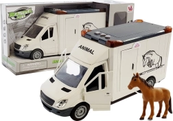 nákladní auto na přepravu koní – bílý přepravník se světly a zvuky