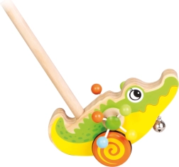 Dřevěný jezdík krokodýl na tyči s rolničkou Bino