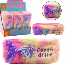 Plusový penál s mořským ocasem, růžovofialový s flitry