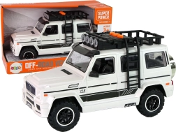 Bílé terénní auto na baterie se světly a zvuky