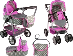 Kočárek pro panenky 2 v 1 růžový s motivem hvězdiček