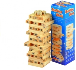 Dřevěná věž Jenga s čísly a kostkami
