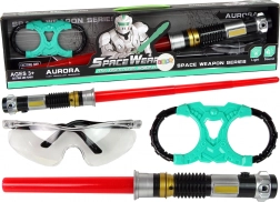 Kosmická sada: světelný meč s turkusovým světlem a ochranné brýle se zvukem