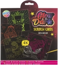 Svítící vyškrabávací obrázky – dívčí motiv, sada 4 ks