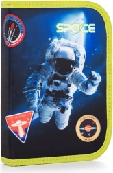 Penál jednopatrový se 2 chlopněmi, prázdný, motiv vesmír