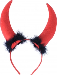 Čertí rohy maxi s peřím na saténové čelence