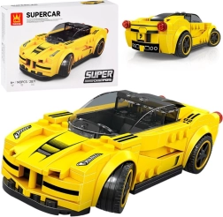 Technické stavebnice sportovní auto žluté, 143 dílků s nálepkami