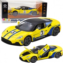 Sportovní kovové auto s efekty světel a zvuků, 1:22 žluté