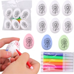 Styropenová velikonoční vajíčka k malování se vzorem květu, 6 ks s fixami