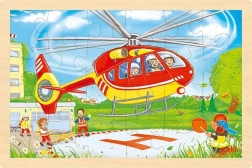 Dřevěné oboustranné puzzle hasiči a vrtulník 24 dílků Goki