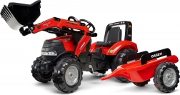Červený šlapací traktor s lžící a přívěsem CASE pro děti od 3 let
