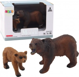 Sada dvou figurek hnědého medvěda s mládětem