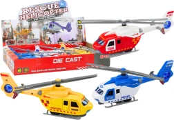 Kovový záchranářský vrtulník s frikčním pohonem a otevíracími dveřmi