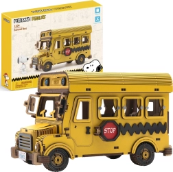 Puremind dřevěný 3D model školního autobusu PEANUTS Snoopy – stavebnice