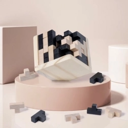 Dřevěná logická kostka – 3D hlavolam pro děti i dospělé