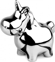 Keramická stříbrná zrcadlová pokladnička jednorožec 18 × 10,5 cm