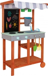 Dřevěná zahradní kuchyně na kolečkách s příslušenstvím a kohoutkem Lulilo Sableto