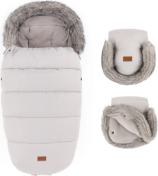 Petite&Mars zimní set fusak Comfy 4v1 + rukavice na kočárek Furry champagne shower