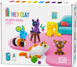 Hey Clay kreativní sada Fluffy Pets – mazlíčci z lehké samotvrdnoucí hmoty (15 kelímků)
