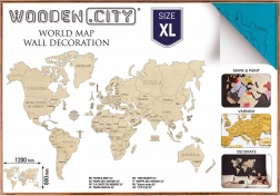 Dřevěná mapa světa na 3D stěnu XL – přírodní tyrkysová