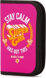 Školní penál Super Girl stay calm – jednopatrový bez náplně