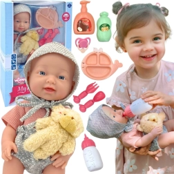 Panenka WOOPIE ROYAL miminko 36 cm v medvídkovém outfitu s doplňky na krmení