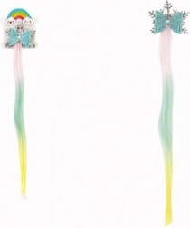 Spona do vlasů vločka s duhovým příčeskem a mašlí