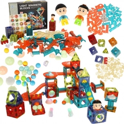 Magnetické stavební kostičky se svítícím kuličkovým tobogánem – 202 ks