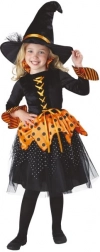 Dětský kostým čarodějka oranžovo‑černá 7–9 let