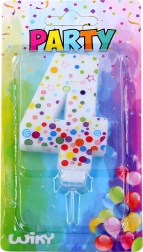 Párty dortová svíčka číslo 4 s puntíky