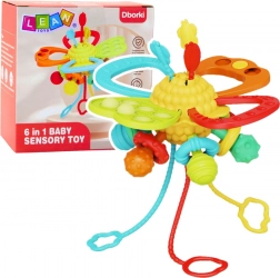 Hračka pro smyslovou stimulaci 6v1 s kousátkem a šňůrky