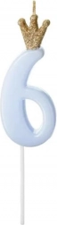 Modrá dortová svíčka s korunkou číslo šest