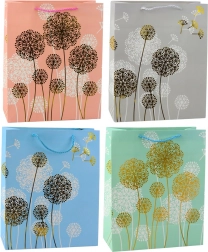 Dárková taška s motivem pampelišek a zlatými akcenty 32 × 26 × 12 cm