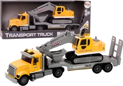 Žlutý nákladní vůz s pásovým rypadlem se světly a zvuky