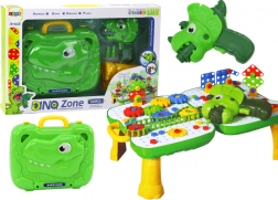 Dětský DIY stolek s kufříkem DINOSAUR a aku vrtačkou, 249 dílů